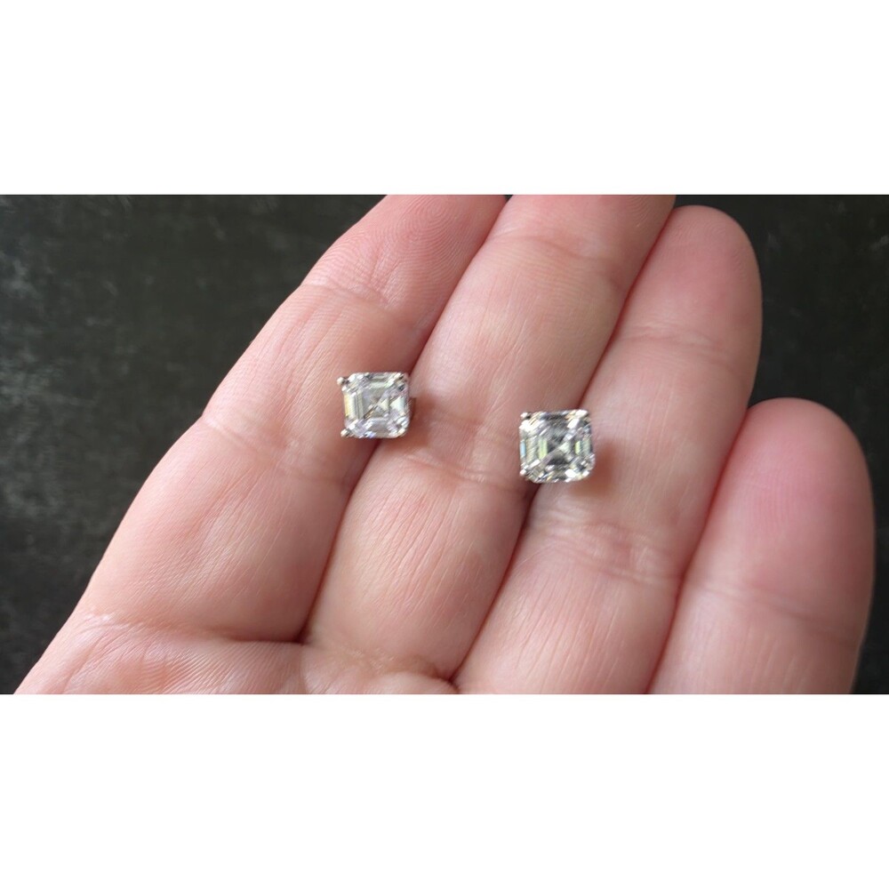 925 Sterling Silver CZ Square Shaped Stud Earrings Vintage READ Description